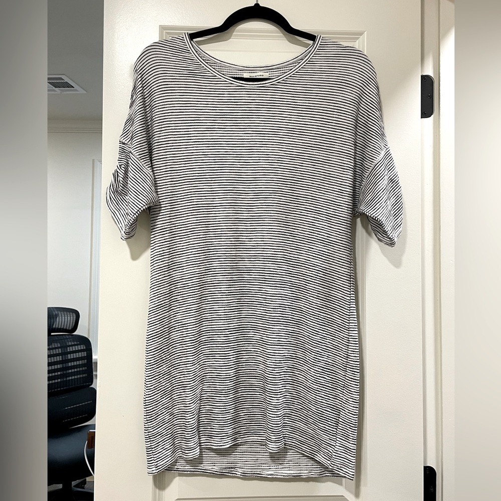 Max Studio black and white striped dolman sleeve fitted mini t-shirt dress